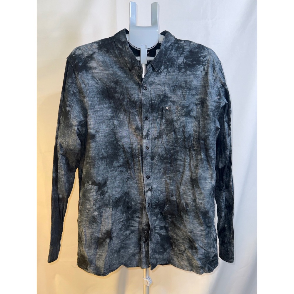 Hurley Mens XL Classic Fit Tie Dye Long Sleeve Button Down Shirt Black Grey